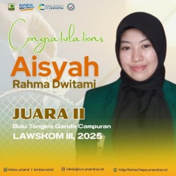 Aisyah Rahma Dwitami meraih Juara II Ganda Campuran LAWSCOM III 2025